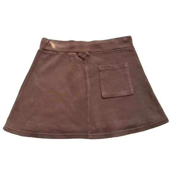 Brandy Melville Brown Waffle Knit Thermal Mini Skirt Drawstring OS - Picture 6 of 9